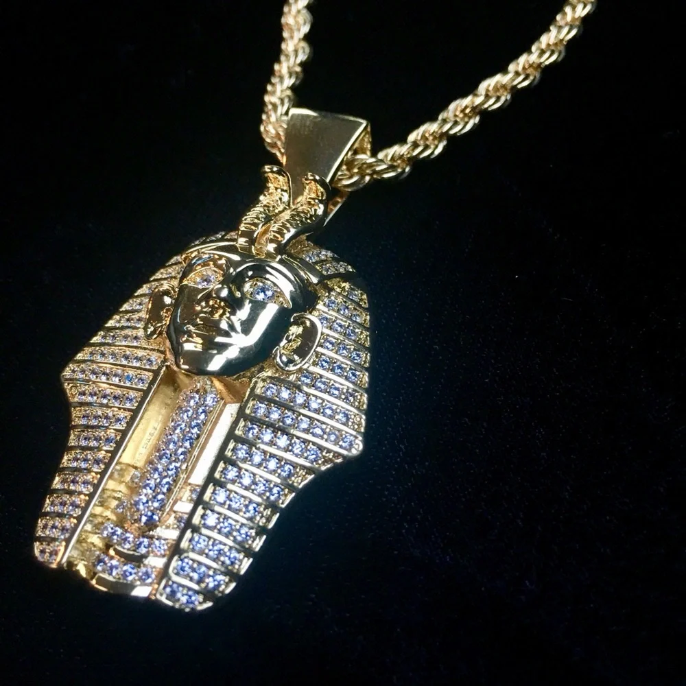 DE ROSSI PHARAOH PENDANT 18K GOLD CHAIN NECKLACE LAB DIAMONDS MADE IN ITALY